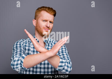 Portrait of sad tired bored handsome attractive trendy man weari Stock Photo