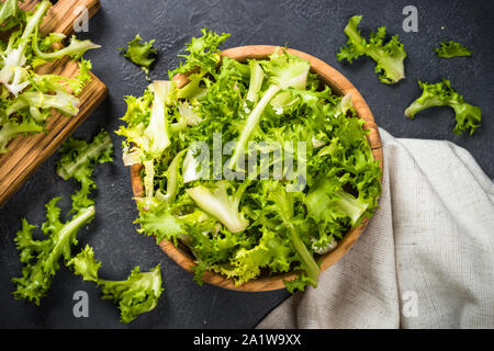 Green salad frieze on black background. Stock Photo