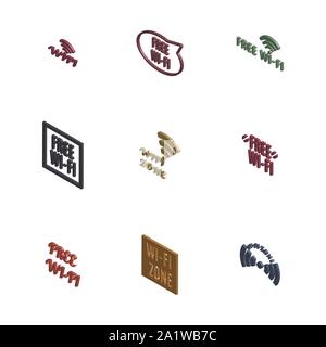 Set of various wireless icons isolated on a white background. 3D isometric style, vector illustration. Stock Vector