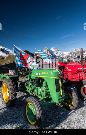 GROSSGLOCKNER,AUSTRIA - SEPTEMBER 14, 2019: 18th Oldtimer Tractor Fare WM at Grossglockner High Alpine Road in Austria in September 14th 2019. Stock Photo