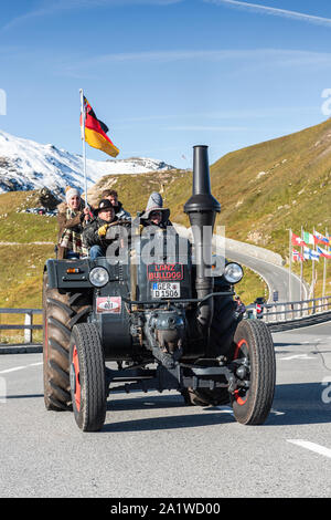 GROSSGLOCKNER,AUSTRIA - SEPTEMBER 14, 2019: 18th Oldtimer Tractor Fare WM at Grossglockner High Alpine Road in Austria in September 14th 2019. Stock Photo