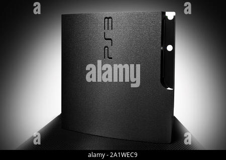 Sony PlayStation 3 game console, next generation. It has now be replaced by newer Playstation 4 and soon in 2020 will be replaced by Playstation 5. Wr Stock Photo
