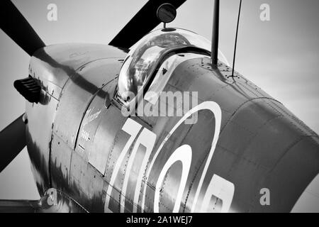 Supermarine Spitfire IX MH434 on static display at Duxford, Battle of Britain airshow on the 22 September 2019 Stock Photo