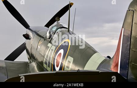 Supermarine Spitfire IX MH434 on static display at Duxford, Battle of Britain airshow on the 22 September 2019 Stock Photo