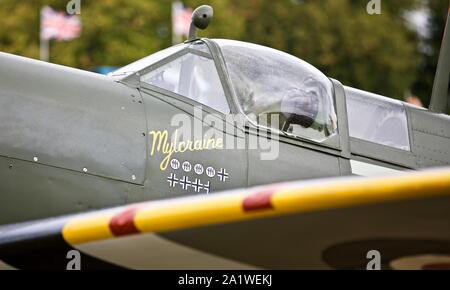 Supermarine Spitfire IX MH434 on static display at Duxford, Battle of Britain airshow on the 22 September 2019 Stock Photo