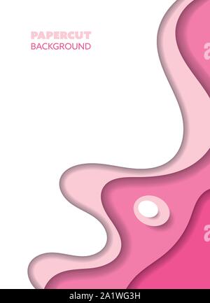 Abstract curvy background, paper cut style with pink waves. Flyer or poster design template Stock Vector