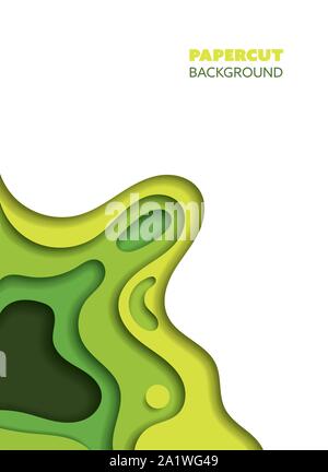Abstract curvy background, paper cut style with green waves. Flyer or poster design template Stock Vector