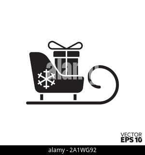 Santa sleigh with christmas present vector glyph icon. Seasonal ornament flat vector illustration. Stock Vector