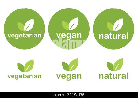 set of green vegetarian vegan and natural tags icons vector illustration EPS10 Stock Vector