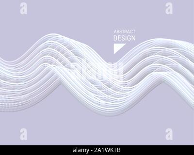 Wavy background. Array with dynamic particles. Composition with motion effect. 3d technology style. Vector illustration. Stock Vector