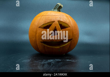 Jack o Lantern Halloween pumpkin grinning friendly Stock Photo