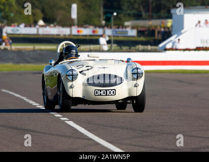 1955 Austin-Healey 100S driven by Karsten Le Blanc in the Freddie March Memorial Trophy at The Goodwood Revival 14th Sept 2019 in Chichester, England. Stock Photo