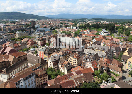 Aerial view of the old town of Belfort in the Franche-Comte area of France. View from the old citadelle. Stock Photo