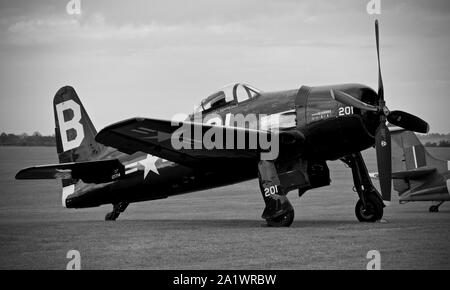 Grumman Bearcat F8F (G-RUMM) on the flightline at the Battle of Britain airshow at the IWM Duxford on the 22 September 2019 Stock Photo