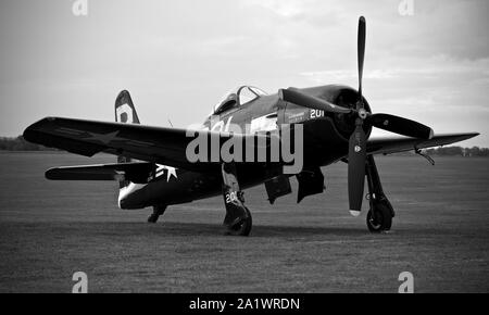 Grumman Bearcat F8F (G-RUMM) on the flightline at the Battle of Britain airshow at the IWM Duxford on the 22 September 2019 Stock Photo