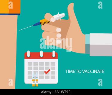 Vaccination concept flat background. Medical awareness flu, polio influenza poster. Vector Illustration Stock Vector