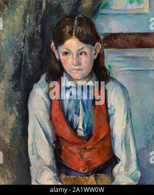 Boy in a Red Waistcoat, by Paul Cézanne Stock Photo