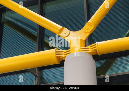 Steel swivel connection of frame roof or wall . Construction element inside Stock Photo