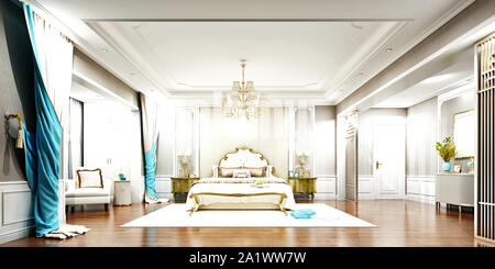 3d render neo classic hotel bedroom Stock Photo