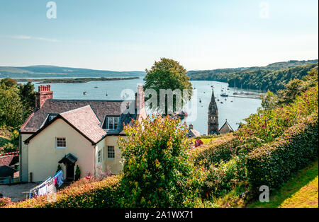 Tobermory from above. Tobermory is the capital of Mull, in the Isle of Mull in the Scottish Inner Hebrides. Stock Photo