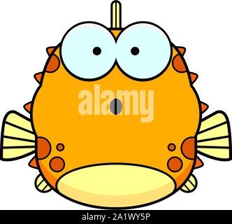 A cartoon illustration of a blowfish looking surprised. Stock Vector