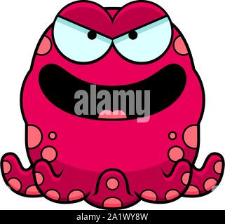 A cartoon illustration of an evil looking octopus. Stock Vector