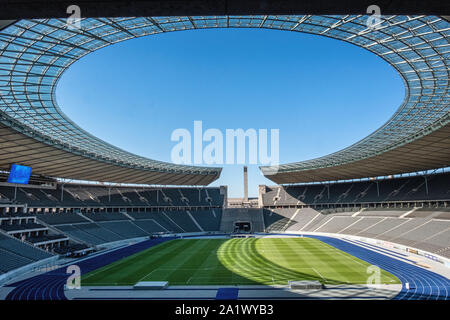 Olympic Stadium, OlympiaStadion interior- a monumental Nazi-era Stadium built for the 1936 Olympic Games in Westend, Berlin by Architect Werner March. Stock Photo