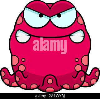 A cartoon illustration of a octopus looking angry. Stock Vector