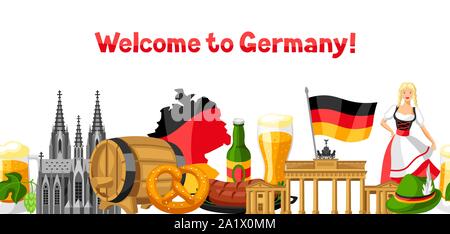 German seamless pattern. Germany national traditional symbols. Stock Vector