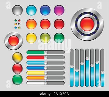 Set of colorful buttons and sliders Stock Vector