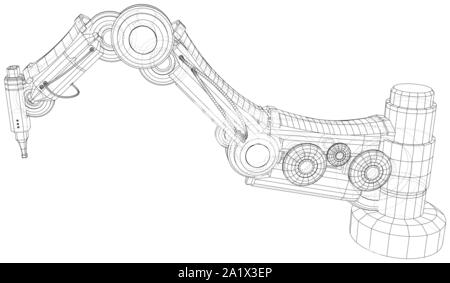 Industrial robot manipulator. Wire-frame on white background. EPS10 format. Vector created of 3d, Wire-frame. Stock Vector