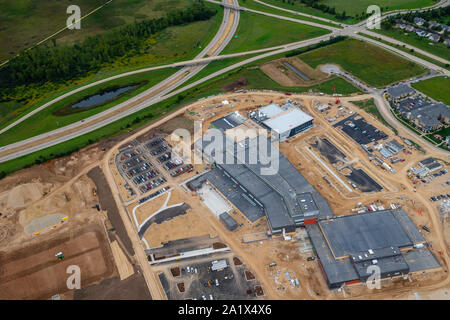 Aerial photograph of the new Verona Area High School, under construction. Opening August, 2020. Verona, Wisconsin, USA. Stock Photo