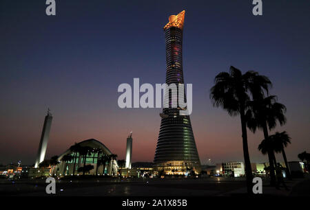 General view of The Torc Doha hotel outside the stadium before day three of the IAAF World Championships at The Khalifa International Stadium, Doha, Qatar. Stock Photo