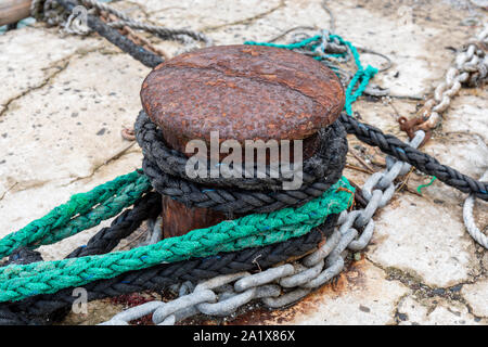 Rusty bollard; Chigocho, Shimane Prefecture Japan Stock Photo
