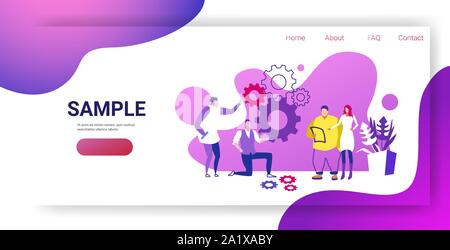 businesspople team controlling cogwheel processing mechanism colleagues brainstorming generating new business project concept sketch horizontal full Stock Vector