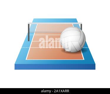 3d volleyball court with grid and white ball Stock Vector