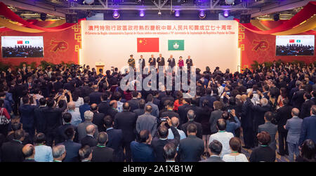 Macao, China. 29th Sep, 2019. Distinguished guests propose a toast during a reception to celebrate the 70th anniversary of the founding of the People's Republic of China in south China's Macao Special Administrative Region (SAR) Sept. 29, 2019. Credit: Xinhua/Alamy Live News Stock Photo