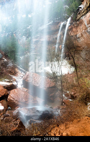 Waterfalls at Lower emerald pools in Zion National Park Stock Photo