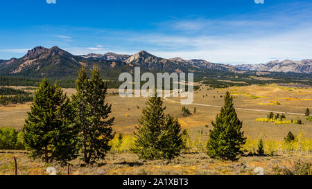 Starting our climb up Galena Summit on US highway 75.  Overlooking the headwaters of the Salmon River Stock Photo