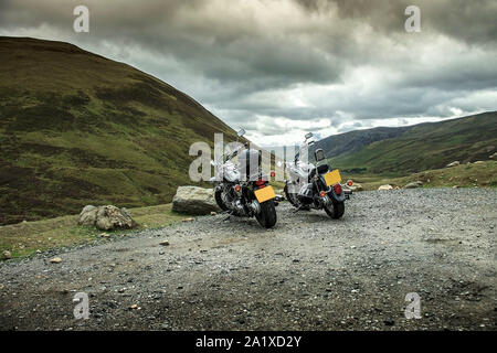 Two motocycles in the mountains. Braemar, Aberdeensire, Scotland, UK Stock Photo