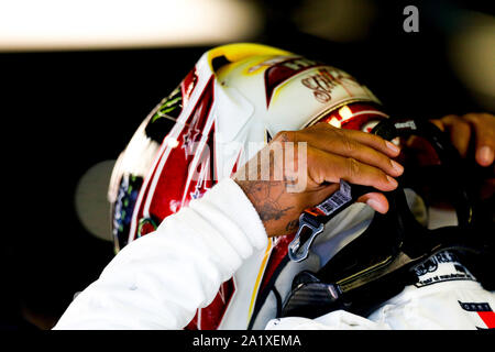 LEWIS HAMILTON of Mercedes AMG Petronas Motorsport at the Formula 1 Italian Grand Prix at Monza Eni Circuit in Monza, Italy. Stock Photo