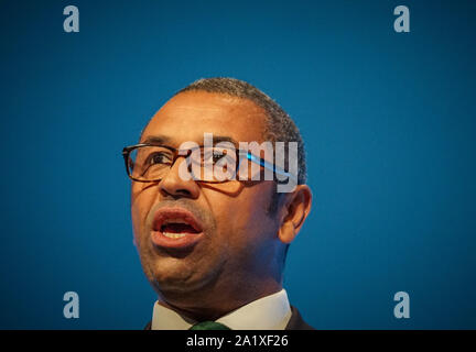 Manchester, UK. 29 September 2019. Chancellor of Conservative Party, James Cleverly speaks  to delegates   on the first day at the Conservative Party Conference at the Manchester Central Convention Complex. Photo by (Ioannis Alexopolos / Alamy Live News). Stock Photo