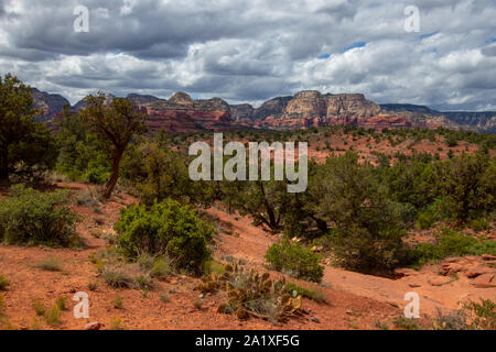 Sedona is a red rock city in Arizona, United States of America, red sandstone formations, travel USA, tourism, beautiful landscape, popular place for Stock Photo