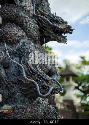 Double Dragon statue in Asian temple Stock Photo