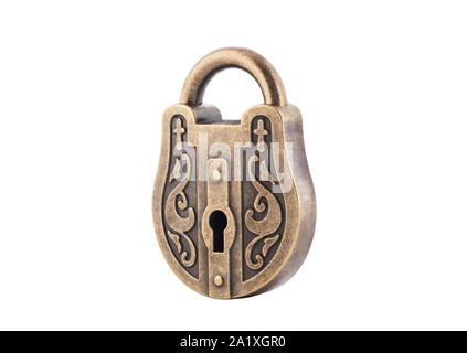 Vintage padlock isolated on white background with clipping path Stock Photo
