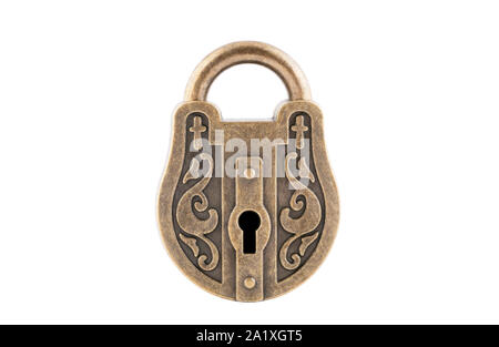 Vintage padlock isolated on white background with clipping path Stock Photo