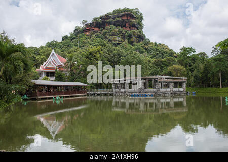 Wat Phu Tok, ore Wat Jetiyakhiri in  Bueng Kan, isan Thailand. beautiful mountain and temple,  with 7 floors accessible by wooden stairs, very nice ma Stock Photo