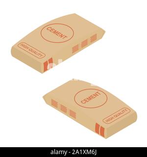 Cement bags. Paper sacks isolated on white background isometric view. Stock Vector