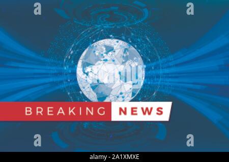 Breaking news studio template. Holographic globe and world map. Vector illustration Stock Vector