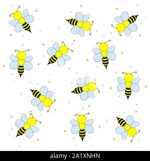 Cartoon bees flying. Vector illustration on a white background. Stock Vector